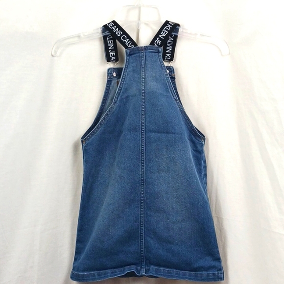 Calvin Klein Girls jumper skirt Blue Jeans Monogram Logo Straps Denim skirtalls - Picture 4 of 6